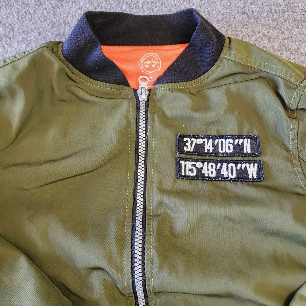 Wonder Nation Boys Olive Green Bomber Jacket Size M 8 Military Flight Jacket...